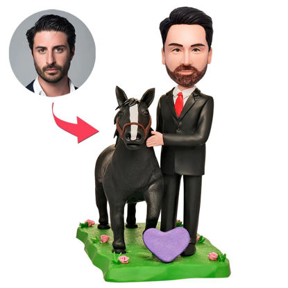 Picture of Custom Bobbleheads: Male Standing beside Horse | Personalized Bobbleheads for the Special Someone as a Unique Gift Idea｜Best Gift Idea for Birthday, Thanksgiving, Christmas etc.