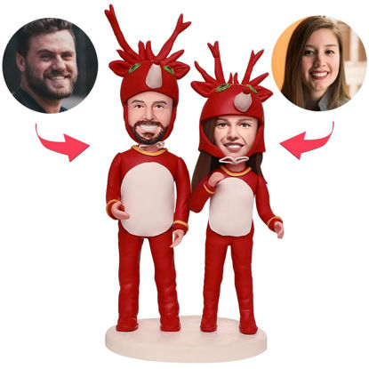 Picture of Custom Bobbleheads: Christmas Elk Costumes | Personalized Bobbleheads for the Special Someone as a Unique Gift Idea｜Best Gift Idea for Birthday, Thanksgiving, Christmas etc.