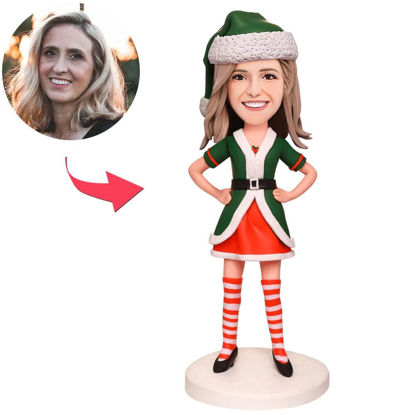 Picture of Custom Bobbleheads: Green Christmas Costumes Women - Custom Men | Personalized Bobbleheads for the Special Someone as a Unique Gift Idea｜Best Gift Idea for Birthday, Thanksgiving, Christmas etc.