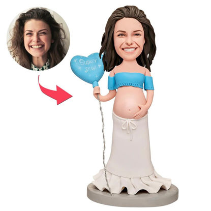 Picture of Custom Bobbleheads: Pregnant Super Mom Holding Balloon | Personalized Bobbleheads for the Special Someone as a Unique Gift Idea｜Best Gift Idea for Birthday, Thanksgiving, Christmas etc.