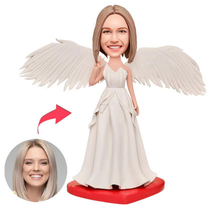 Picture of Custom Bobbleheads: Female White Dressing with Wings | Personalized Bobbleheads for the Special Someone as a Unique Gift Idea｜Best Gift Idea for Birthday, Thanksgiving, Christmas etc.