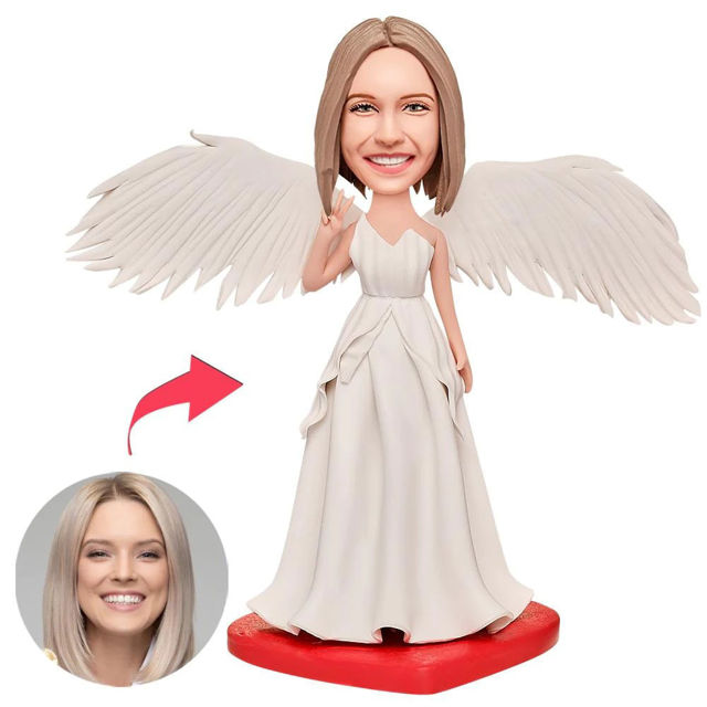 Picture of Custom Bobbleheads: Female White Dressing with Wings | Personalized Bobbleheads for the Special Someone as a Unique Gift Idea｜Best Gift Idea for Birthday, Thanksgiving, Christmas etc.