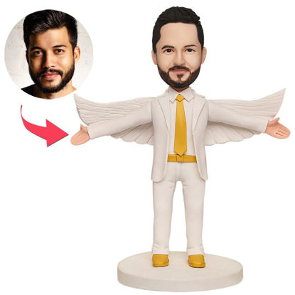Picture of Custom Bobbleheads: Male White Suit with Wings | Personalized Bobbleheads for the Special Someone as a Unique Gift Idea｜Best Gift Idea for Birthday, Thanksgiving, Christmas etc.
