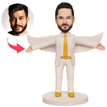 Picture of Custom Bobbleheads:Male White Suit with Wings | Personalized Bobbleheads for the Special Someone as a Unique Gift Idea｜Best Gift Idea for Birthday, Thanksgiving, Christmas etc.