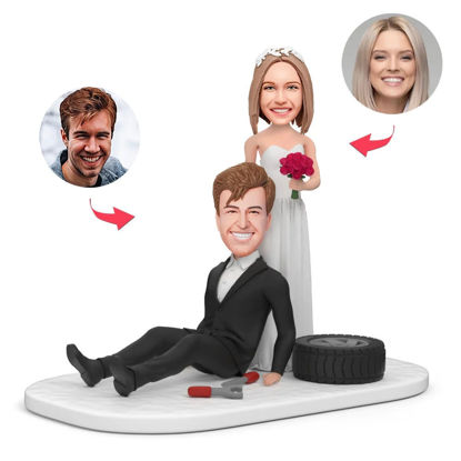 Picture of Custom Bobbleheads: Couples Sitting Tire | Personalized Bobbleheads for the Special Someone as a Unique Gift Idea｜Best Gift Idea for Birthday, Thanksgiving, Christmas etc.