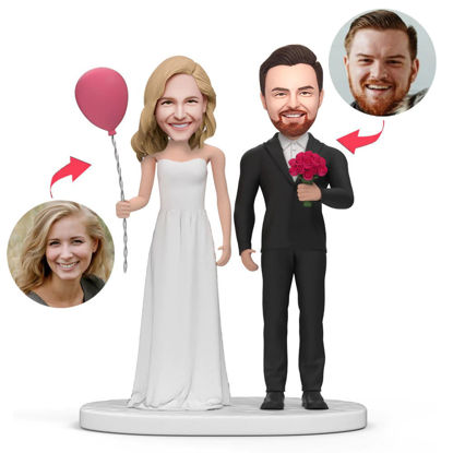 Picture of Custom Bobbleheads: Couples With Balloon Flowers | Personalized Bobbleheads for the Special Someone as a Unique Gift Idea｜Best Gift Idea for Birthday, Thanksgiving, Christmas etc.