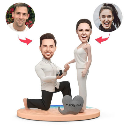 Picture of Custom Bobbleheads: Proposing Couple On The Beach | Personalized Bobbleheads for the Special Someone as a Unique Gift Idea｜Best Gift Idea for Birthday, Thanksgiving, Christmas etc.