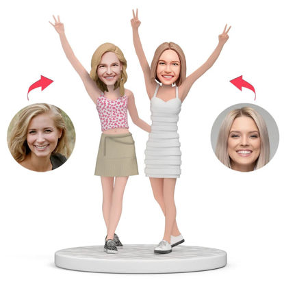 Picture of Custom Bobbleheads: Sisters Cheering Up | Personalized Bobbleheads for the Special Someone as a Unique Gift Idea｜Best Gift Idea for Birthday, Thanksgiving, Christmas etc.