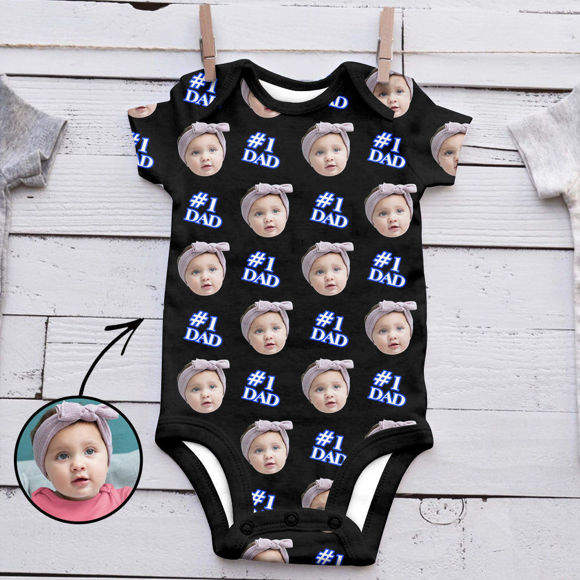 Picture of Personalized Photo Face Short - Sleeve Baby Onesies - Custom Face Baby Onesie - Baby Bodysuits - Sleeve #1 DAD
