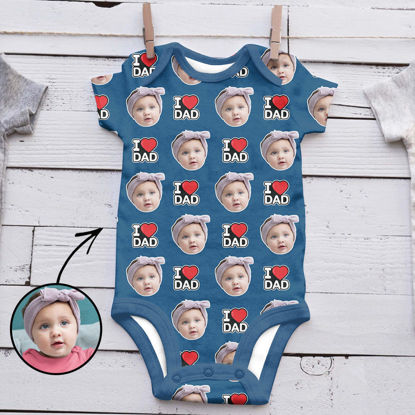 Picture of Personalized Photo Face Short - Sleeve Baby Onesies - Custom Face Baby Onesie - Baby Bodysuits  - I LOVE DAD