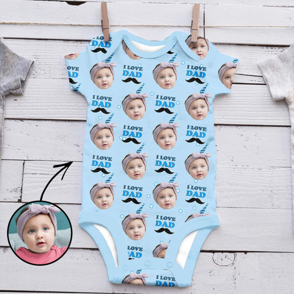 Picture of Personalized Photo Face Short - Sleeve Baby Onesies - Custom Face Baby Onesie - Baby Bodysuits  - I LOVE DAD with Mustache