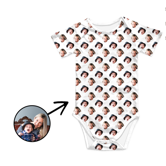 Picture of Personalized Photo Face Short - Sleeve Baby Onesies - Custom Face Baby Onesie - Baby Bodysuits - Sleeve with Your Baby's Face