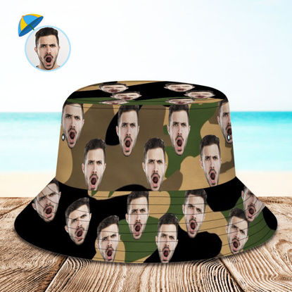 Picture of Custom Bucket Hat | Personalized Face All Over Print Tropical Flower Print Hawaiian Fisherman Hat - Camouflage - Yellow Flowers | Best Gifts Idea for Birthday, Thanksgiving, Christmas etc.
