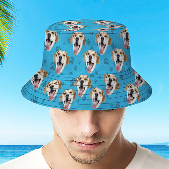 Picture of Custom Bucket Hat | Personalized Face All Over Print Tropical Flower Print Hawaiian Fisherman Hat | Pet Paw | Best Gifts Idea for Birthday, Thanksgiving, Christmas etc.