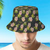 Picture of Custom Bucket Hat | Personalized Face All Over Print Tropical Flower Print Hawaiian Fisherman Hat | Green Flower | Best Gifts Idea for Birthday, Thanksgiving, Christmas etc.
