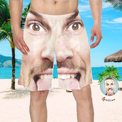 Picture of Custom Photo Beach Short for Men - Personalized Face Photo with Big Head - Customized Quick Dry Swimming Trunk as Best Gift for Father or Boyfriend