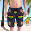 Picture of Custom Photo Face Men's Beach Pants - Personalized Face with Hearts - Multi Faces Quick Dry Swim Trunk - for Father's Day Gift or Boyfriend