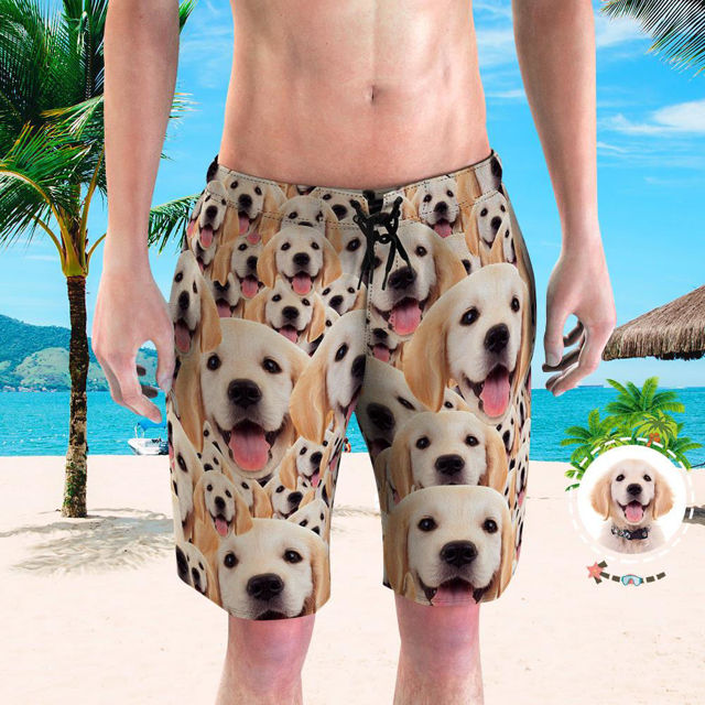 Picture of Custom Photo Face Men's Beach Pants - Personalized with Pet Face Copy - Multi Faces Quick Dry Swim Trunk, for Father's Day Gift or Boyfriend