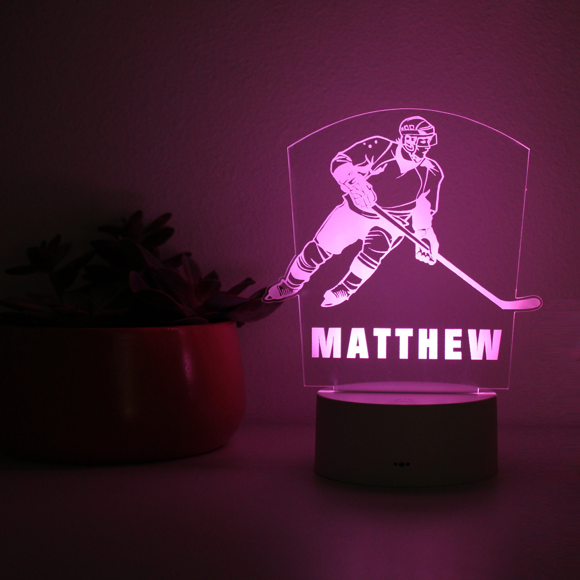 Picture of Custom Name Night Light With Colorful LED Lighting | Multicolor Ice Hockey Player Night Light With Personalized Name  | Best Gifts Idea for Birthday, Thanksgiving, Christmas etc.