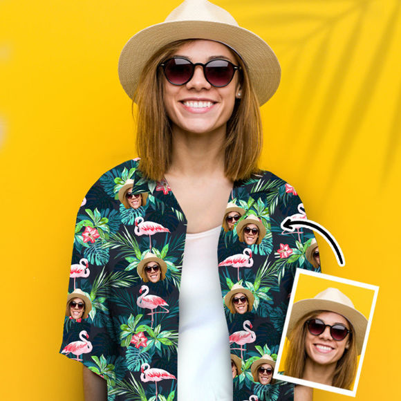 Picture of Custom Photo Face Hawaiian Shirt - Custom Photo Short Sleeve Button Down Hawaiian Shirt - Best Gifts for Women - Colorful T-Shirts as Holiday Gift