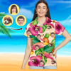 Picture of Custom Photo Face Hawaiian Shirt - Custom Photo Short Sleeve Button Down Hawaiian Shirt - Best Gifts for Women - Morning Glory T-Shirts as Holiday Gift