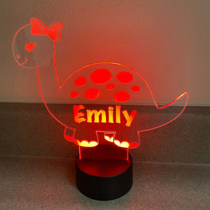 Picture of Custom Name Night Light With Colorful LED Lighting | Multicolor Dinosaur with a Bow Light With Personalized Name   | Best Gifts Idea for Birthday, Thanksgiving, Christmas etc.