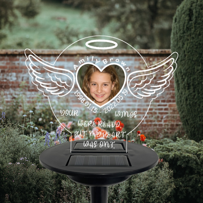 Picture of Personalized Solar Night Light | Angel Wings | Customized Garden Solar Light for Memorial