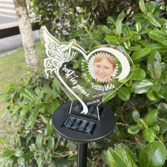 Picture of Personalized Solar Night Light | Butterfly Heart | Customized Garden Solar Light for Memorial