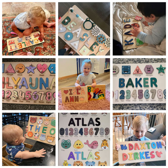 Picture of Personalized Wooden Puzzle Name Board - Custom Toy Gift for Baby and Kids - Custom Name Puzzle for Toddlers-1st Birthday Gift for Baby Boy
