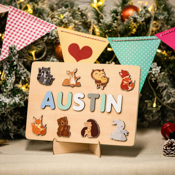 Picture of Personalized Wooden Puzzle Name Board - Custom Toy Best Gift for Baby and Kids - Custom Name Puzzle for Toddlers - 1st Birthday Gift for Baby