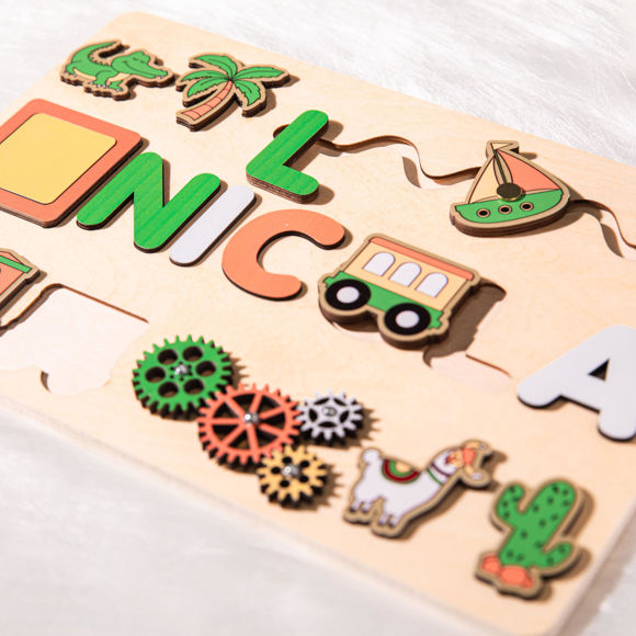 Picture of Personalized Wooden Puzzle Name Board - Custom Gift for Baby and Kids - Custom Name Puzzle