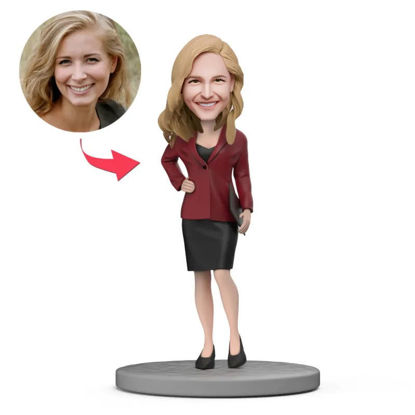 Picture of Custom Bobbleheads: Female Boss with Red Suit and Short Skirt | Personalized Bobbleheads for the Special Someone as a Unique Gift Idea｜Best Gift Idea for Birthday, Thanksgiving, Christmas etc.