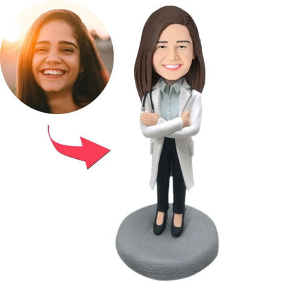 Picture of Custom Bobbleheads: Female Doctor in Lab Coat with Stethoscope | Personalized Bobbleheads for the Special Someone as a Unique Gift Idea｜Best Gift Idea for Birthday, Thanksgiving, Christmas etc.