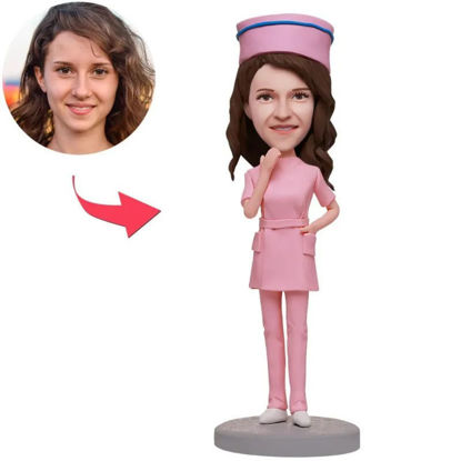 Picture of Custom Bobbleheads: Female Nurse In Pink Uniform | Personalized Bobbleheads for the Special Someone as a Unique Gift Idea｜Best Gift Idea for Birthday, Thanksgiving, Christmas etc.