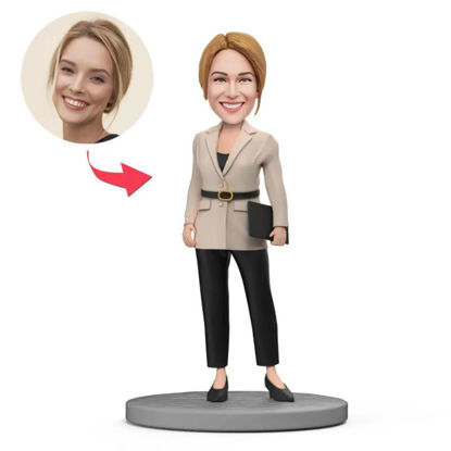 Picture of Custom Bobbleheads: Office Lady Beige Jacket with Black Pants | Personalized Bobbleheads for the Special Someone as a Unique Gift Idea｜Best Gift Idea for Birthday, Thanksgiving, Christmas etc.