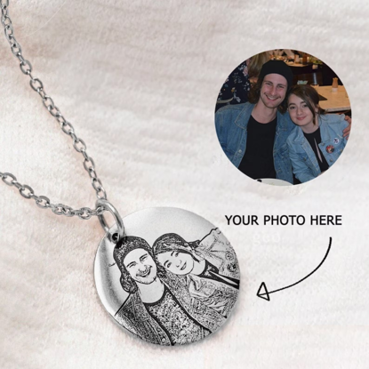 Picture of Personalized Photo Engraved Necklace in 925 Sterling Silver - Customize With Any Photo | Custom Photo Necklace in 925 Sterling Silver