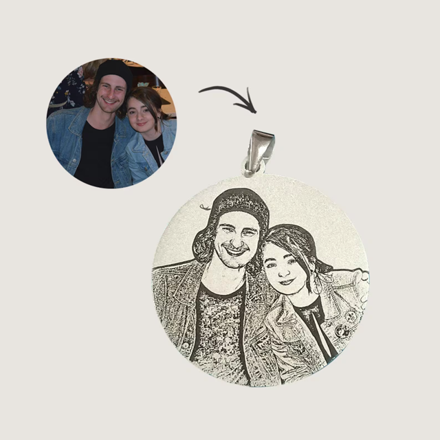 Picture of Personalized Photo Engraved Necklace in 925 Sterling Silver - Customize With Any Photo | Custom Photo Necklace in 925 Sterling Silver