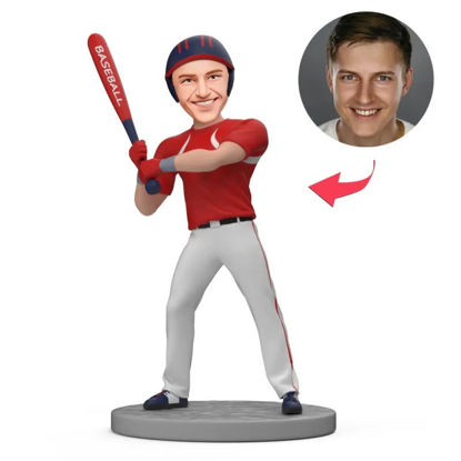 Picture of Custom Bobbleheads: Baseball Batter in Red Jersey Holding Baseball Bat | Personalized Bobbleheads for the Special Someone as a Unique Gift Idea｜Best Gift Idea for Birthday, Thanksgiving, Christmas etc.