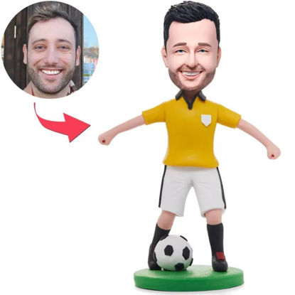 Picture of Custom Bobbleheads: Soccer Player Dribbling In Yellow Shirt | Personalized Bobbleheads for the Special Someone as a Unique Gift Idea｜Best Gift Idea for Birthday, Thanksgiving, Christmas etc.