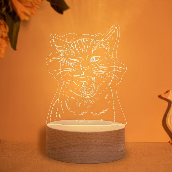 Picture of Custom Wooden Cylinder Base 3D Night Lamp for Your Lovely Pets | Best Gifts Idea for Birthday, Thanksgiving, Christmas etc.