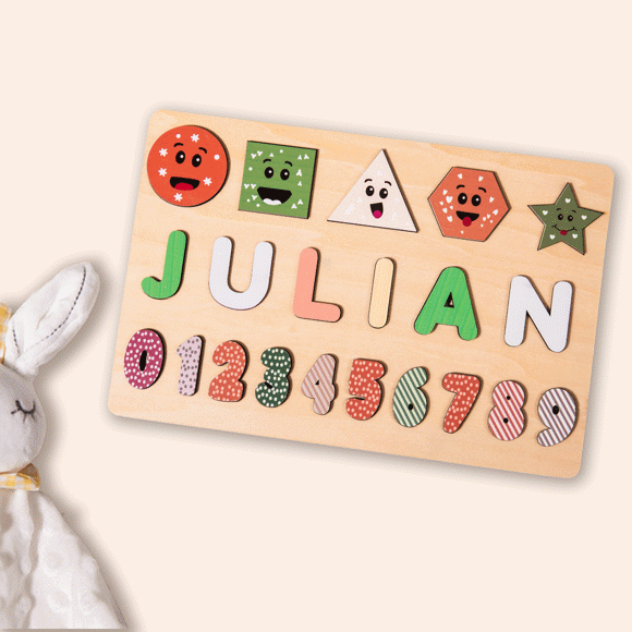 Picture of Personalized Wooden Puzzle Name Board - Custom Toy Gift for Baby and Kids - Custom Name Puzzle for Toddlers