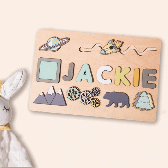Picture of Personalized Wooden Puzzle Name Board - Custom Toy Gift for Baby and Kids - Custom Name Puzzle for Toddlers-1st Birthday Gift for Baby Boy