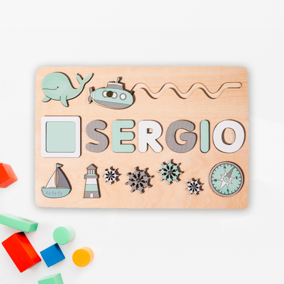 Picture of Personalized Wooden Puzzle Name Board - Custom Gift for Baby and Kids - Custom Name Puzzle- 1st Birthday Toy for Son