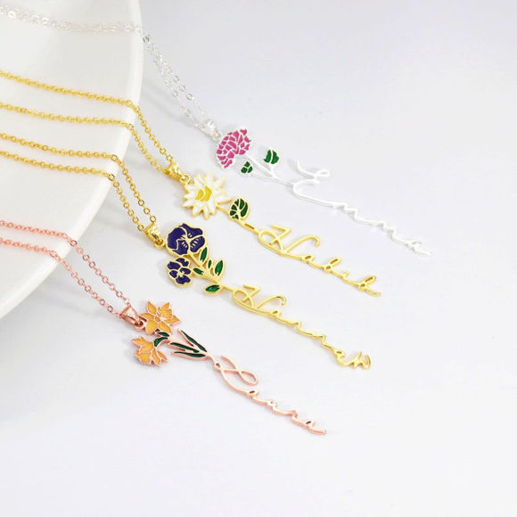 Picture of Custom Name Necklace 925 Sterling Silver Personalized Colorful Birth Floral Pendant Name Necklace