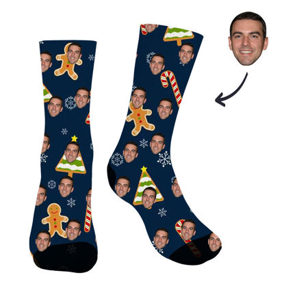 Picture of Custom Photo Socks With Your Photo - Christmas Style Customized Face Photo Blue Christmas Socks - Best gift for family, friends, etc.