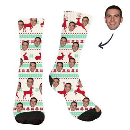 Picture of Customized Photo Socks with Your Photo  - Christmas Style Customized Face Photo Beige Socks - Best Christmas Gift for Family