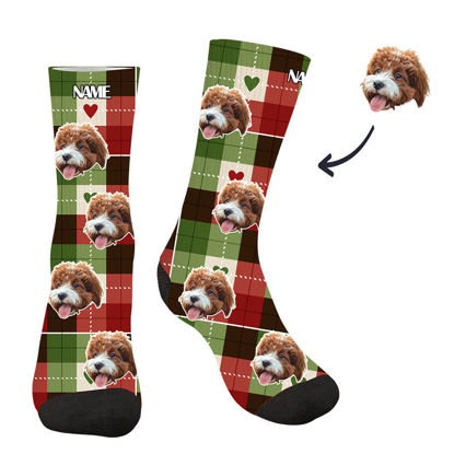 Picture of Customized Photo Socks with Your Photo and Text-Christmas style Customized face photo simple socks - the best gift for family, friends, etc.