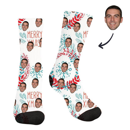 Picture of Customized Photo Socks with Your Photo -Christmas style Customized face photo white socks MERRY XMAS- The best gift for family, friends, etc.