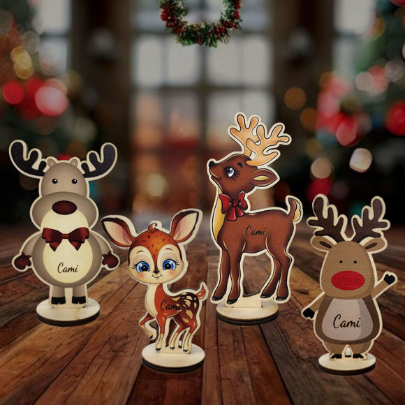 Picture of Personalized Wooden Name Cards for Table Settings - Custom Cartoon Reindeer Snowman Place Cards - Handmade Christmas Ornaments - Best Gifts Idea for Pet Lover for Birthday, Thanksgiving, Christmas etc.