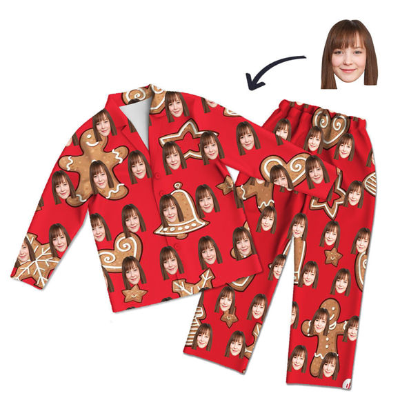 Picture of Customized Christmas Style Pajamas - Personalized Face Photo Red Long Sleeve Pajama Set Green Christmas Style - Best Gift for Family and Friends
